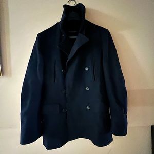 John Varvatos Made In Italy pea coat. fabric is wool, poly, metallic & cashmere